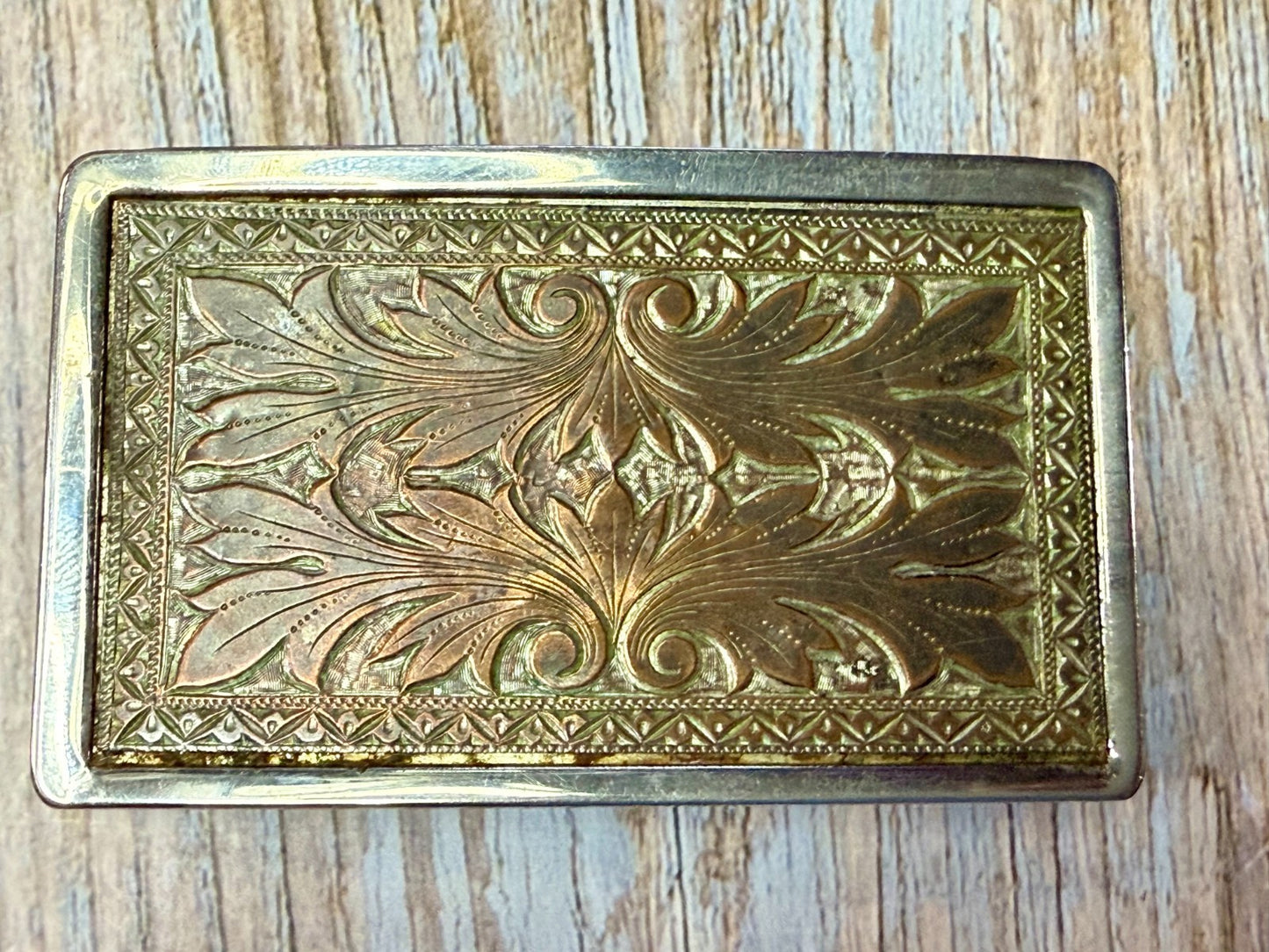 Vintage Etched Floral Pattern Flower Swirl Rectangular Western Belt Buckle