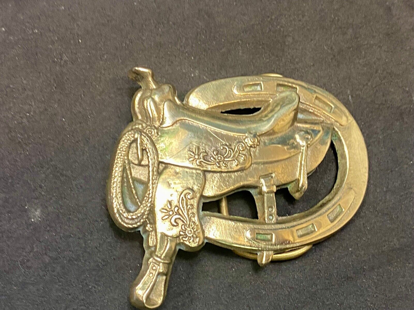 Vintage 1980 Horse Saddle Solid Brass Belt Buckle By Baron Brass Works