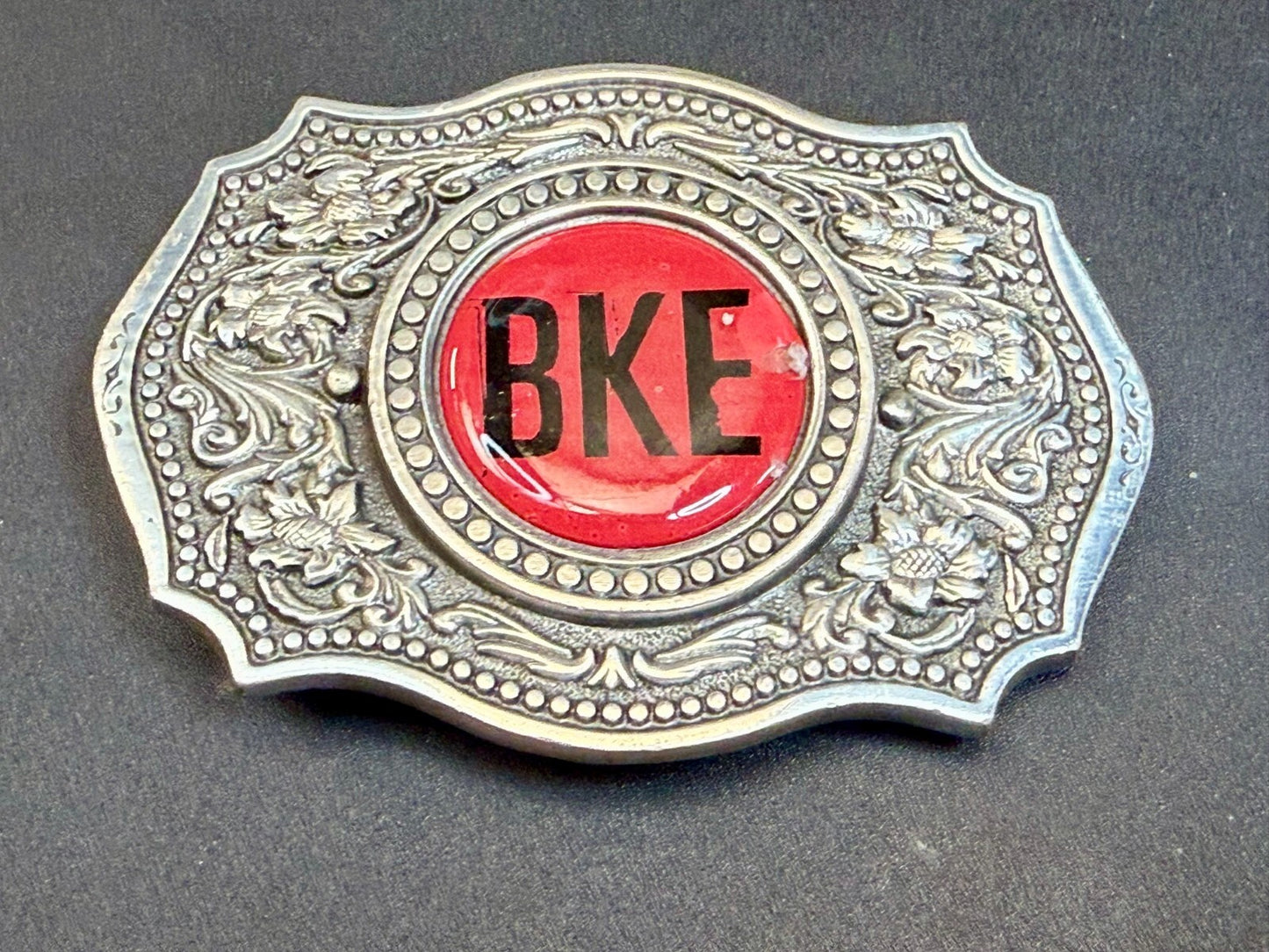 BKE Custom Letters? Centerpiece on Vintage Fine Pewter 2004 Belt Buckle