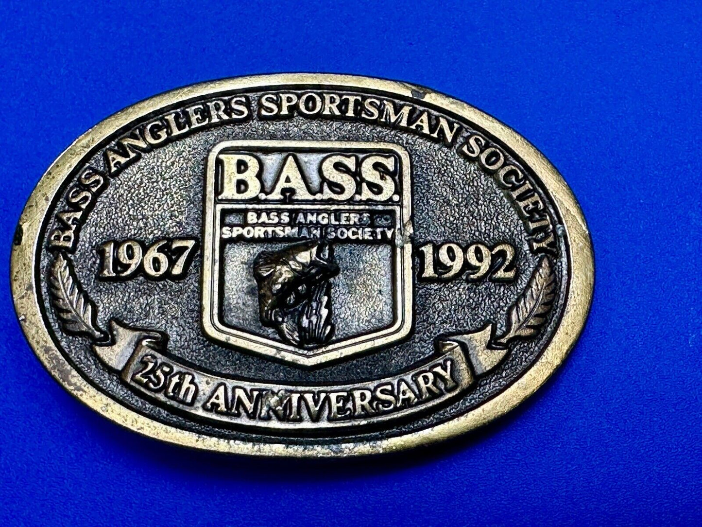 BASS 1992 25 years Bass Anglers Fishing Society commemorative belt buckle