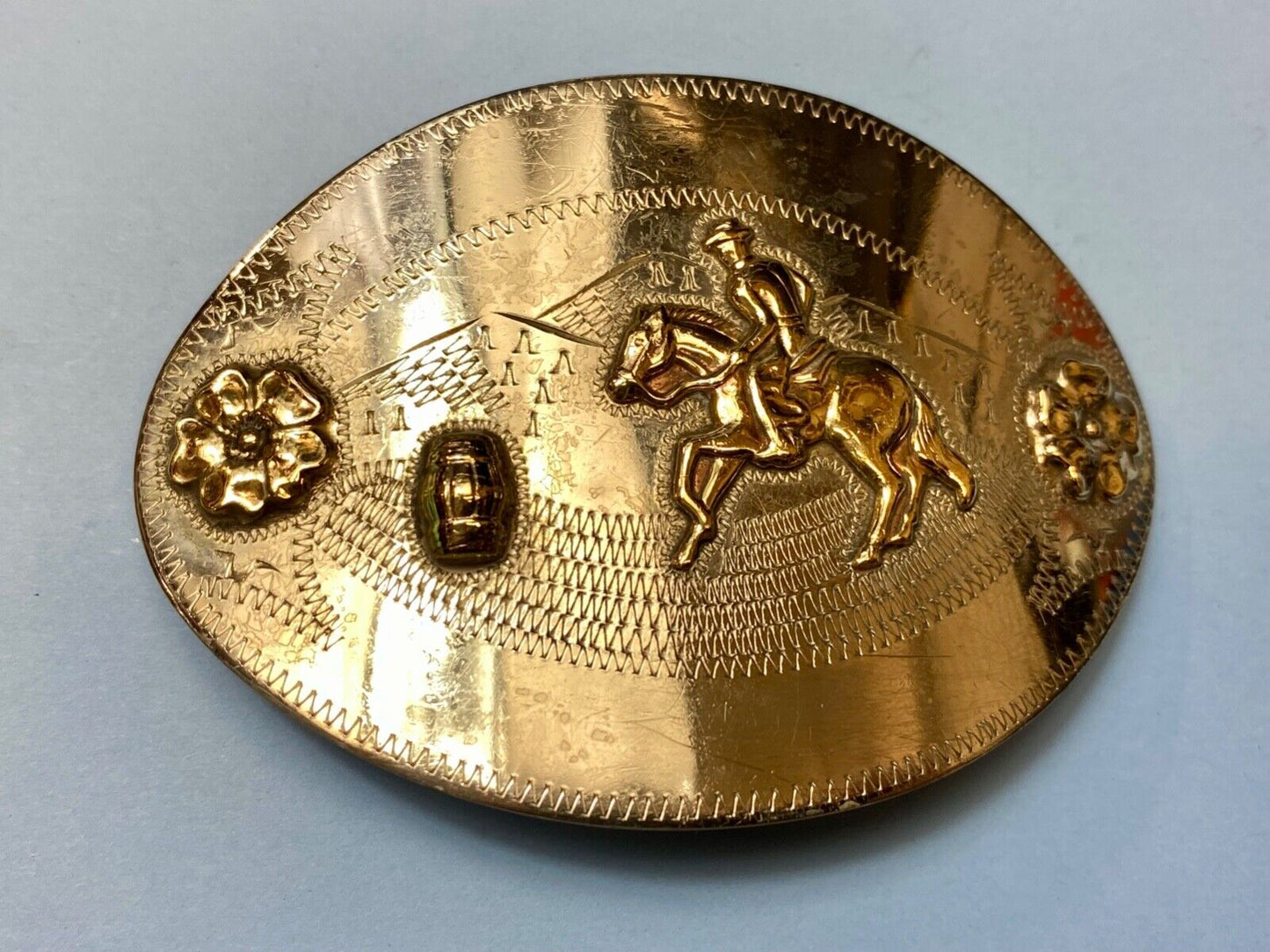 Barrel Horse Rider, Nickel Silver Belt Buckle W/ Bronze Trim by Don Ricardo