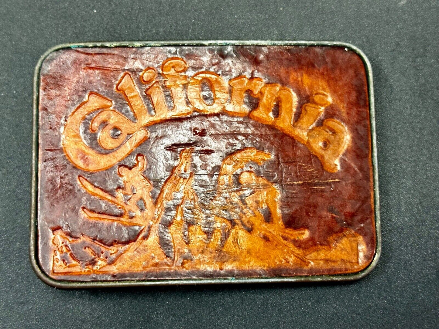 The Great State of California - Retro Brown Faux Leather / Brass Belt Buckle