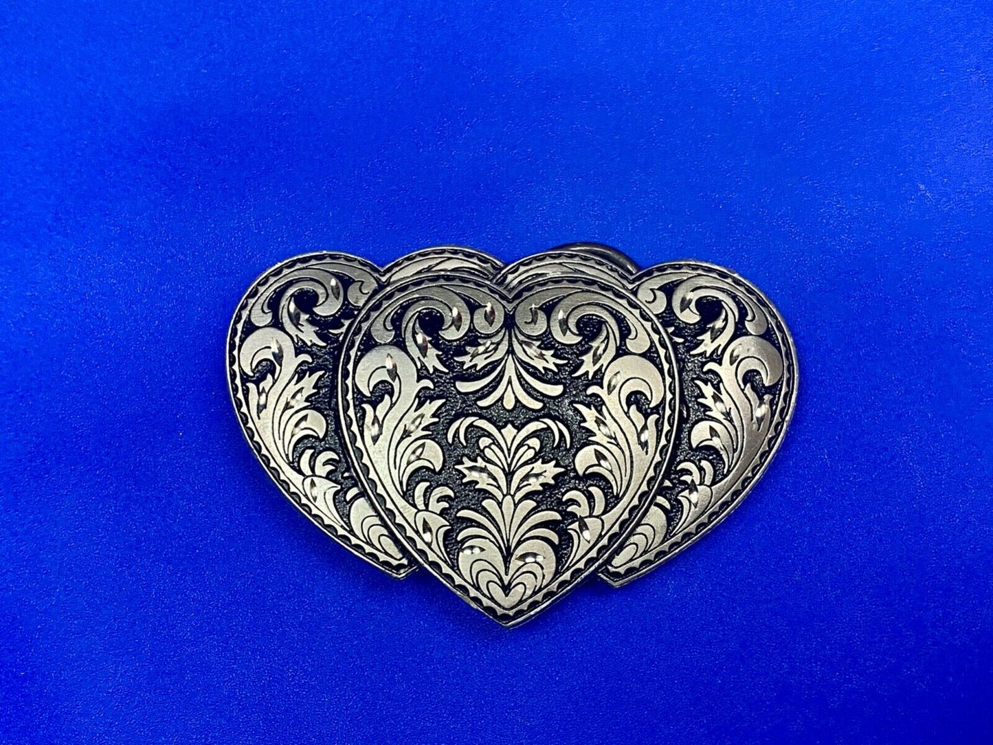 Three Hearts Ornate Flower Swirl / Cut Out Belt Buckle - Vintage 1995 C+J