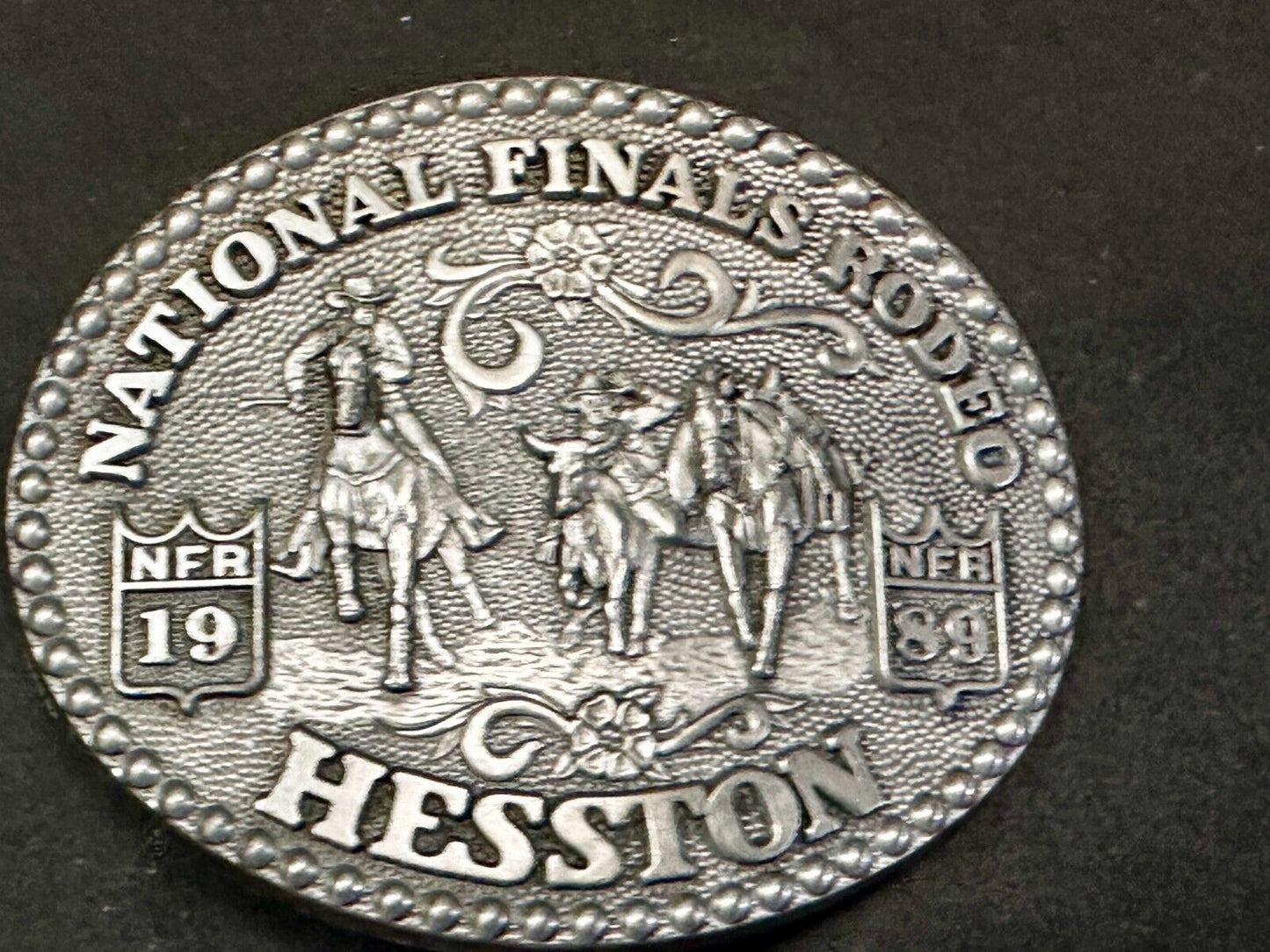 1989 ADM Hesston NFR National Finals Rodeo Cowboys Western Belt Buckle