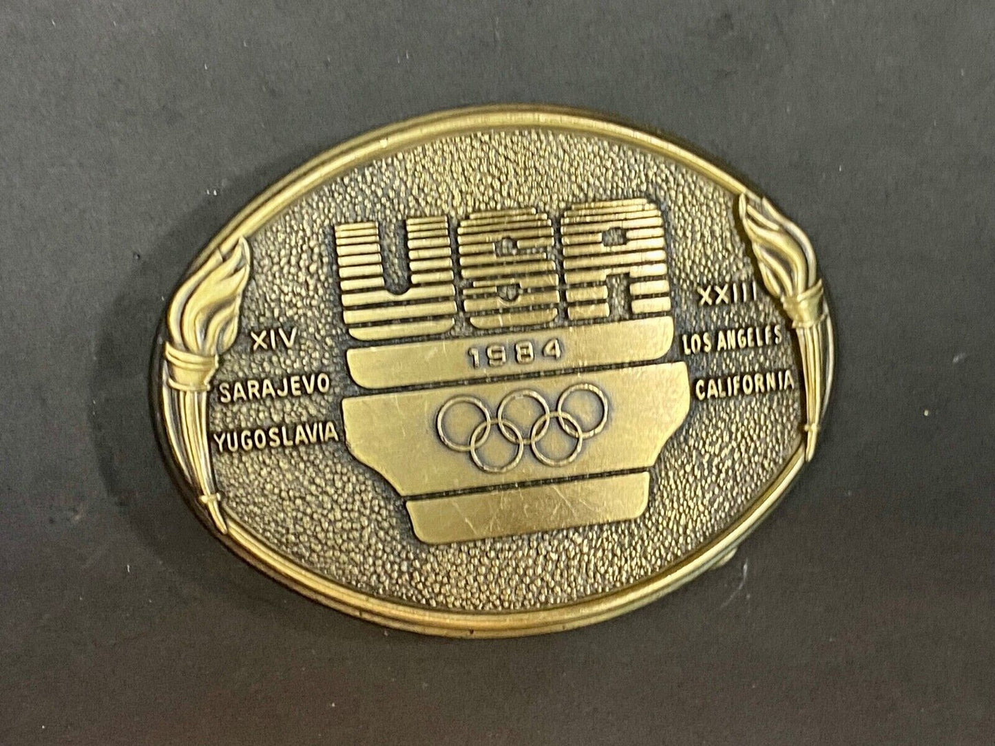 1984 Usa Olympics United States Olympic Committee Torch Logo La Ca Belt Buckle