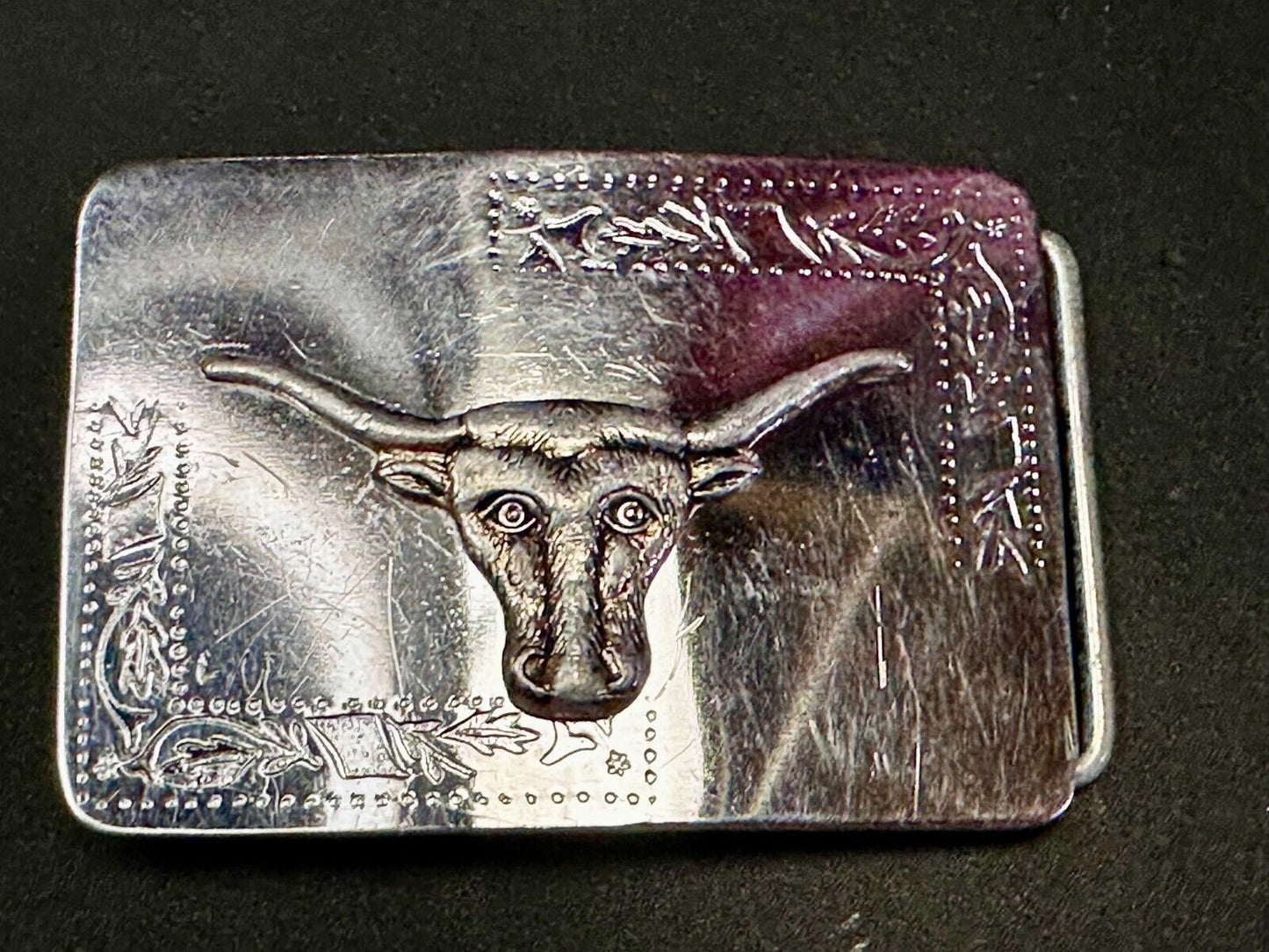 Texas Longhorn Vintage Engraved Ornate Highly Reflective Two Tone Belt Buckle