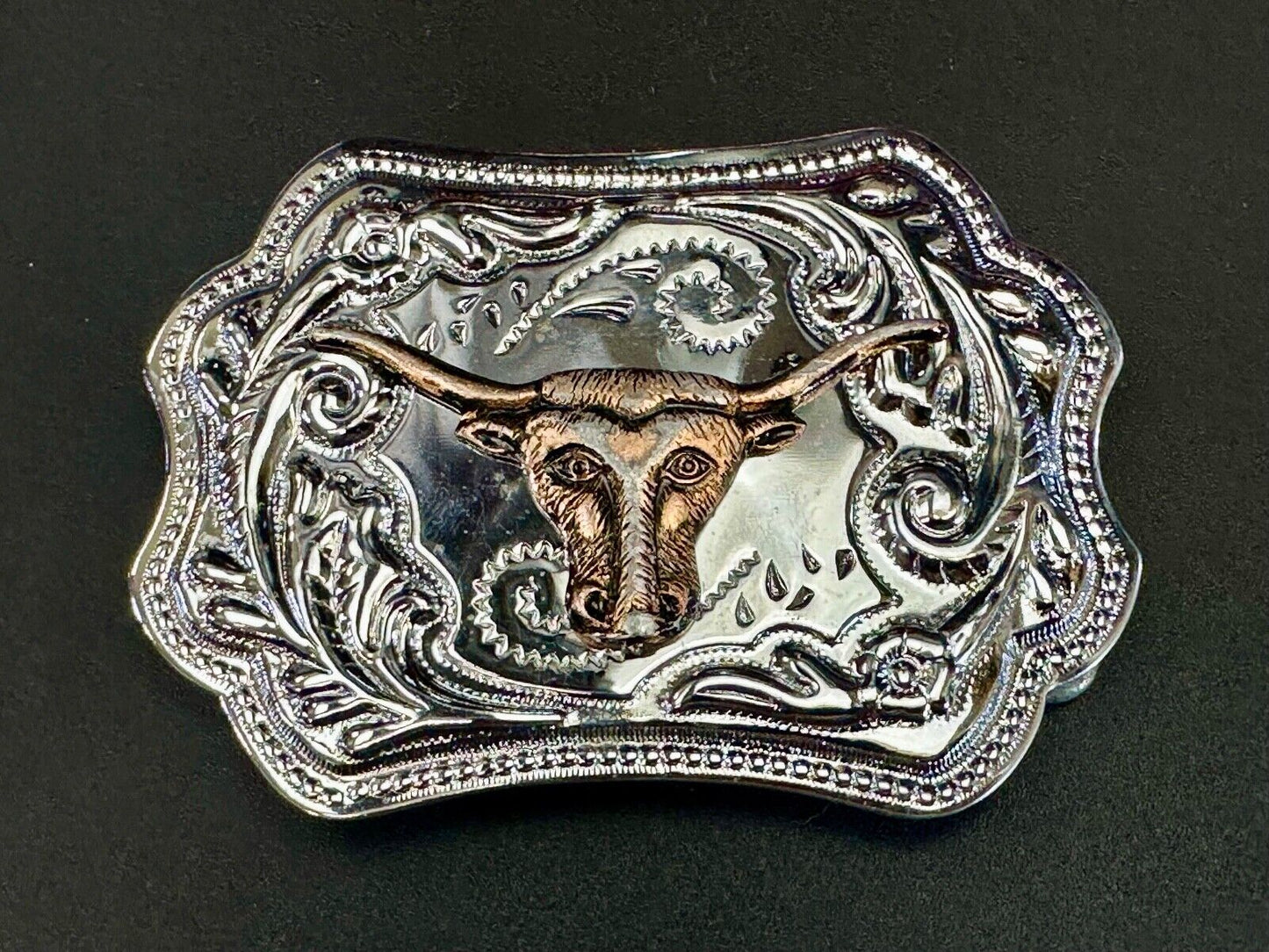 Texas Longhorn Steer Cowboys Vintage two tone belt buckle