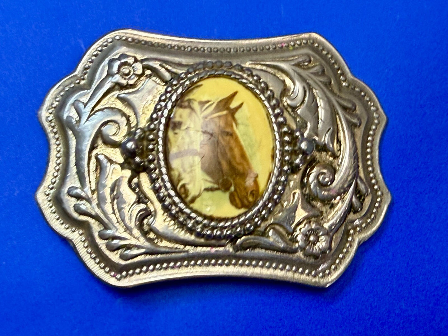 Beautiful Two Horse Head Picture Cabochon Centerpiece Western Ornate Belt Buckle