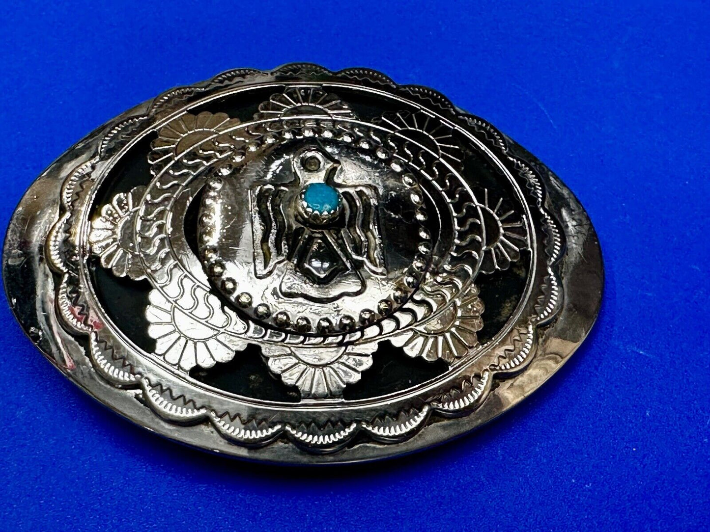 THUNDERBIRD Zuni Native American Artist Belt Buckle BC Makers Mark B Cayaditto