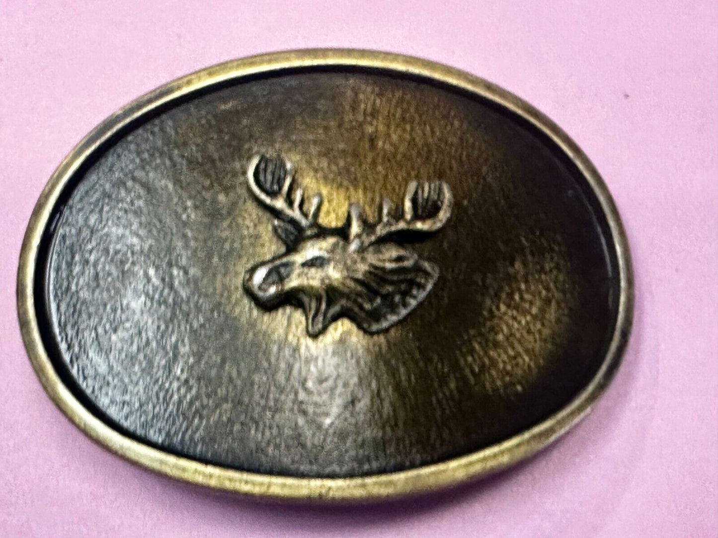 The Elk - Centered In Western Oval Brass Tone Usa Made Belt Buckle