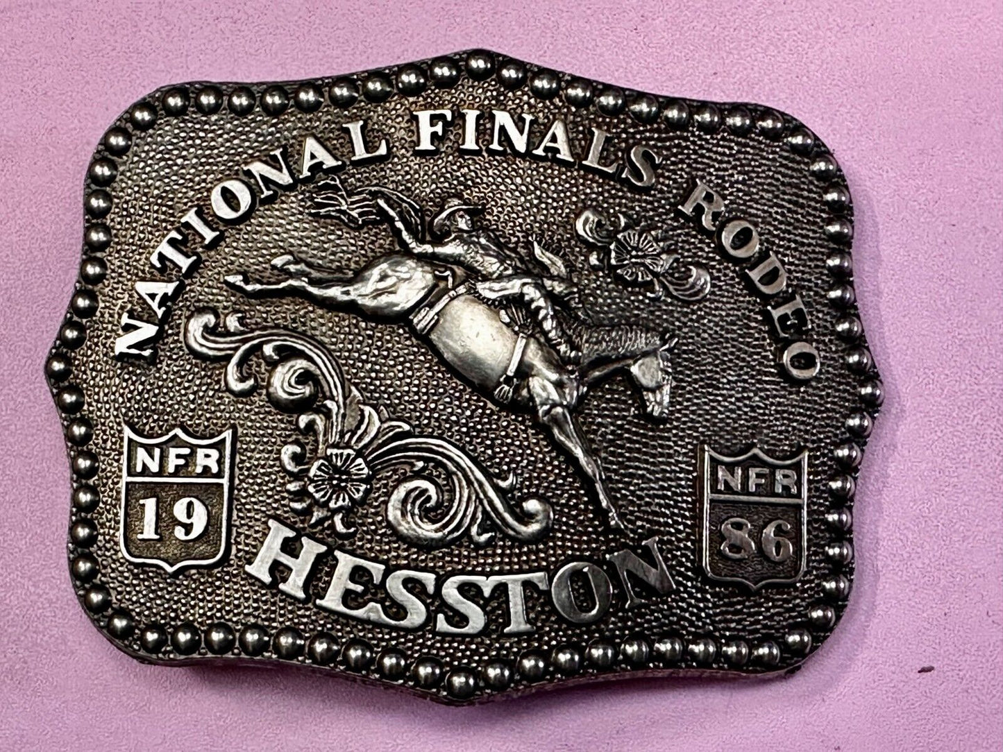 1986 Hesston NFR National Finals Rodeo Cowboys Western Belt Buckle