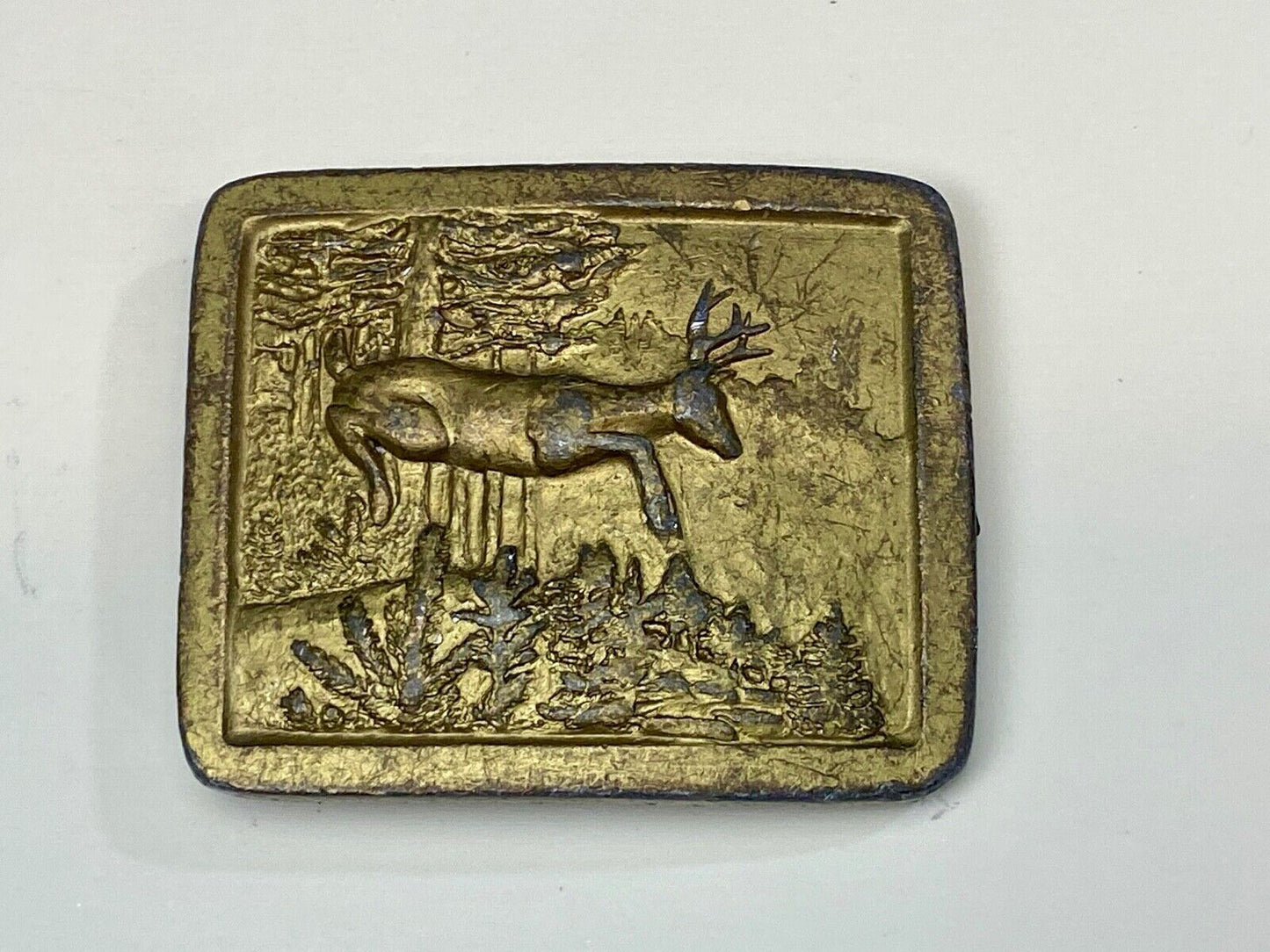 Vintage 1977 Grazing Deer in nature belt buckle by Indiana Metal Craft