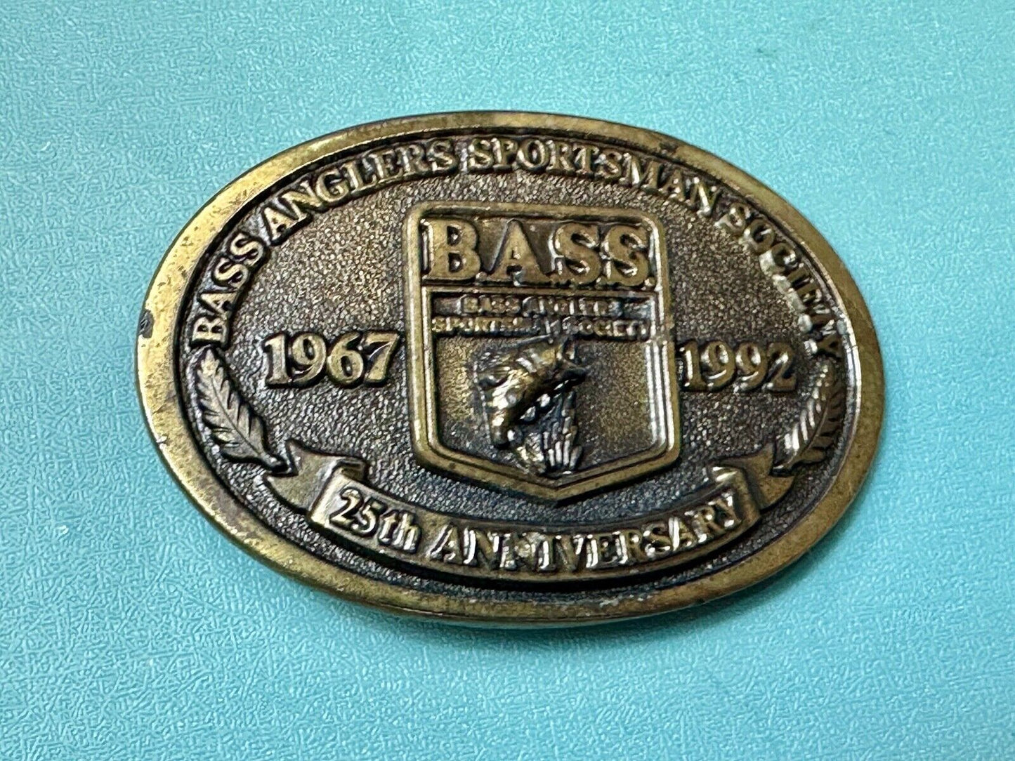 BASS 1992 25 years Bass Anglers Fishing Society commemorative belt buckle