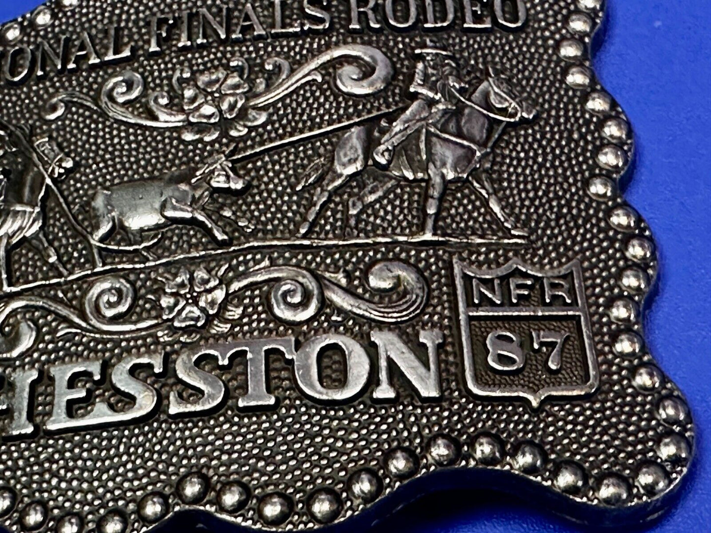 1987 ADM Hesston NFR National Finals Rodeo Cowboys Western Belt Buckle
