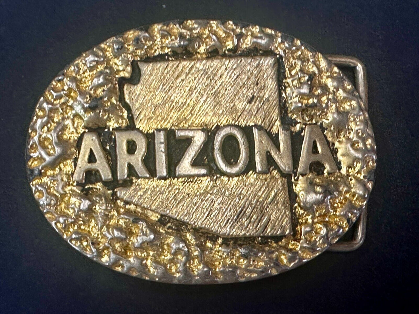 ARIZONA State Map Gold Nugget Panning Themed Metal Vintage Belt Buckle
