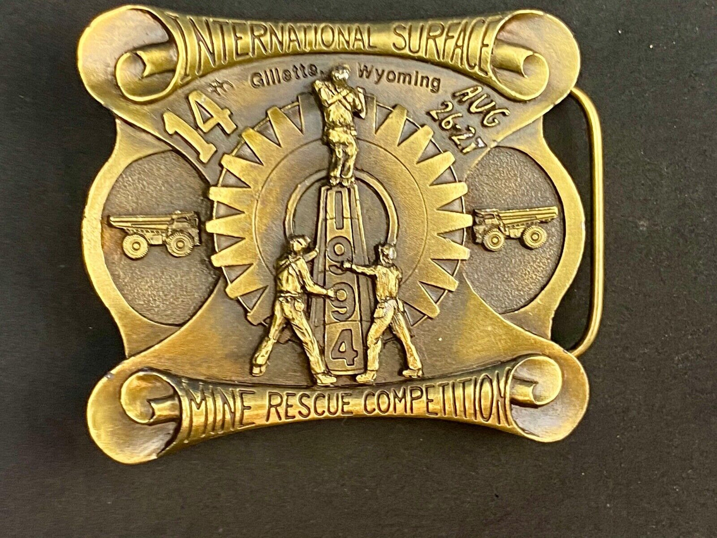 Vintage 1994 - International Surface Mine rescue competition belt buckle OWNCO