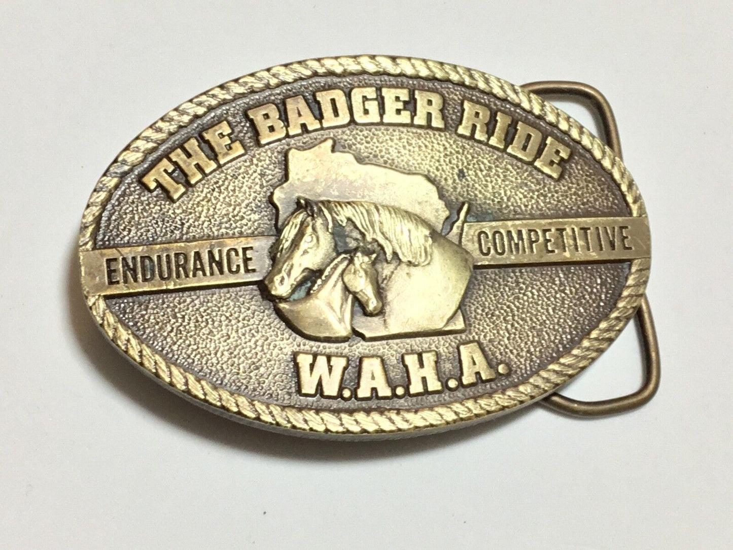 Vintage 1977 Bergamot WI Arabian Horse Assn THE BADGER RIDE belt buckle