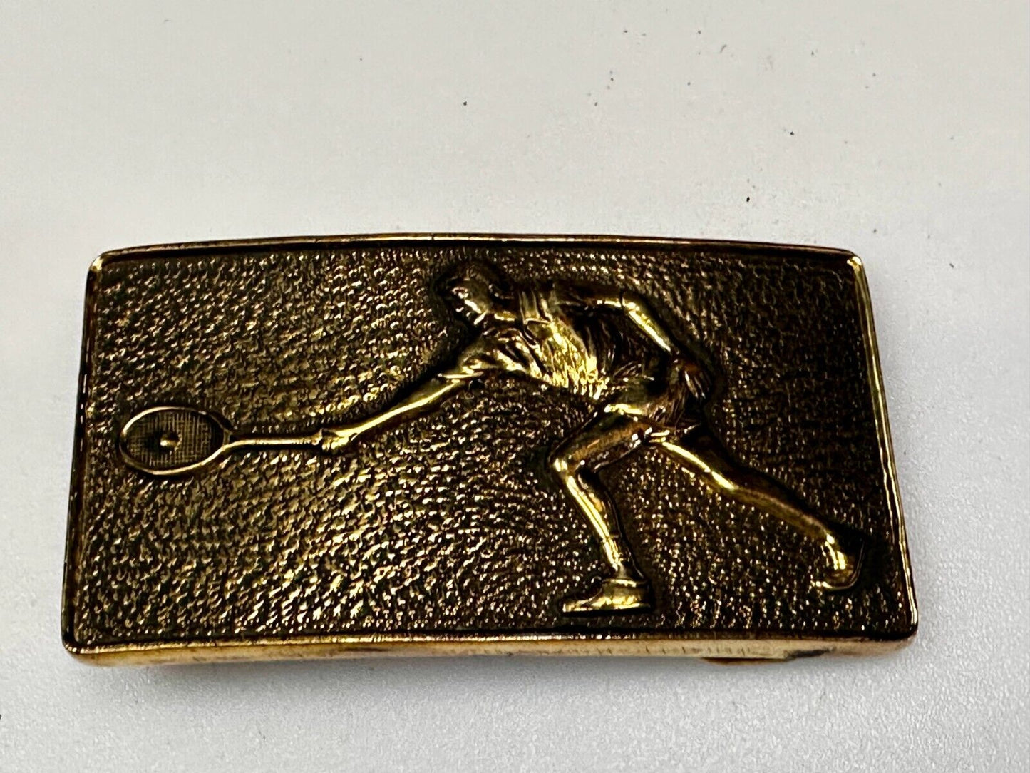 Tennis Player Men Solid Brass Vtg 1978 Belt Buckle by Baron Buckles Taiwan 8007
