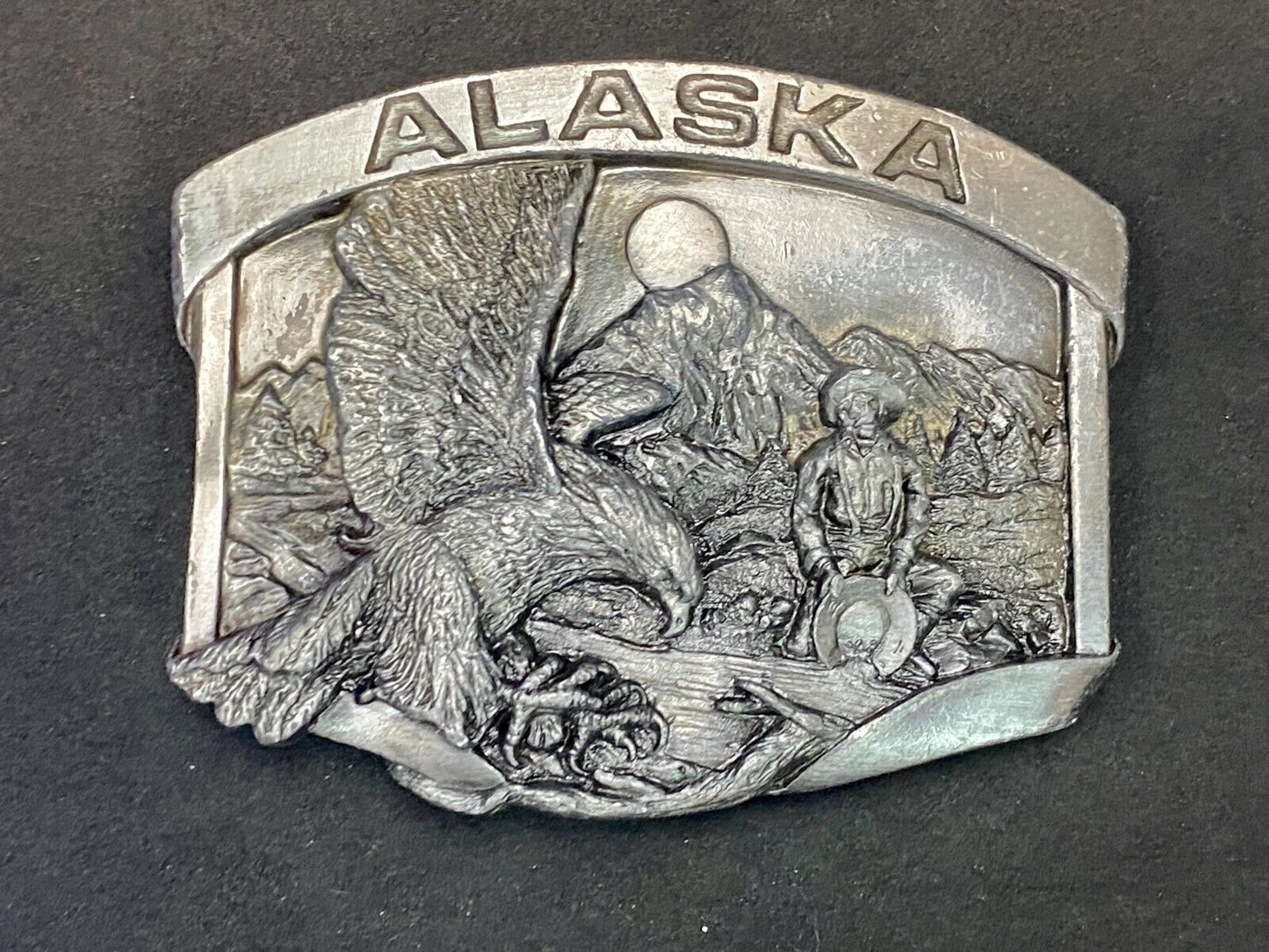 Vintage 1984 Siskiyou State Of Alaska Belt Buckle - Gold Panning, Eagle