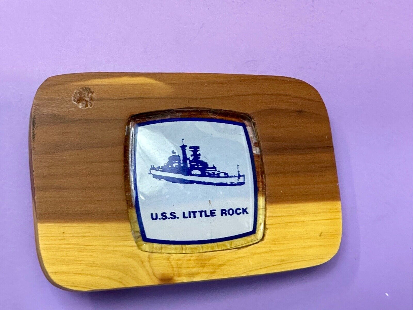 U.S.S Little Rock Combat Navy Ship Pin Custom Artisan Inlaid to Wood Belt Buckle