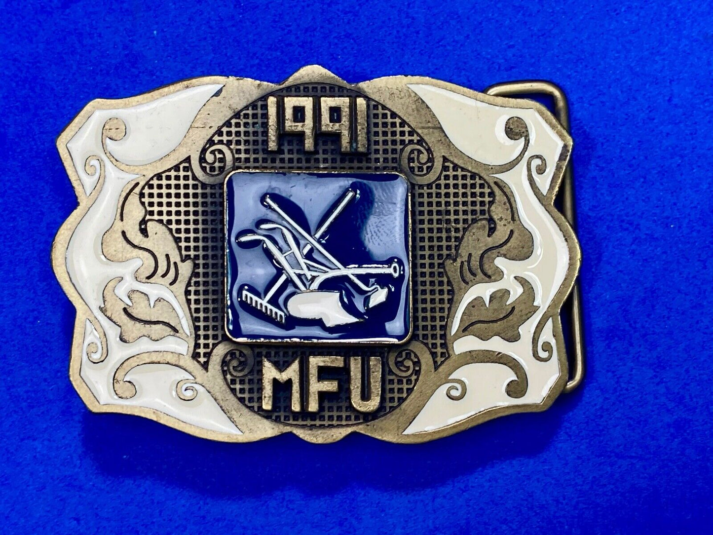 1991 Mfu Landscaping Service Company Promotional Western Framed Belt Buckle