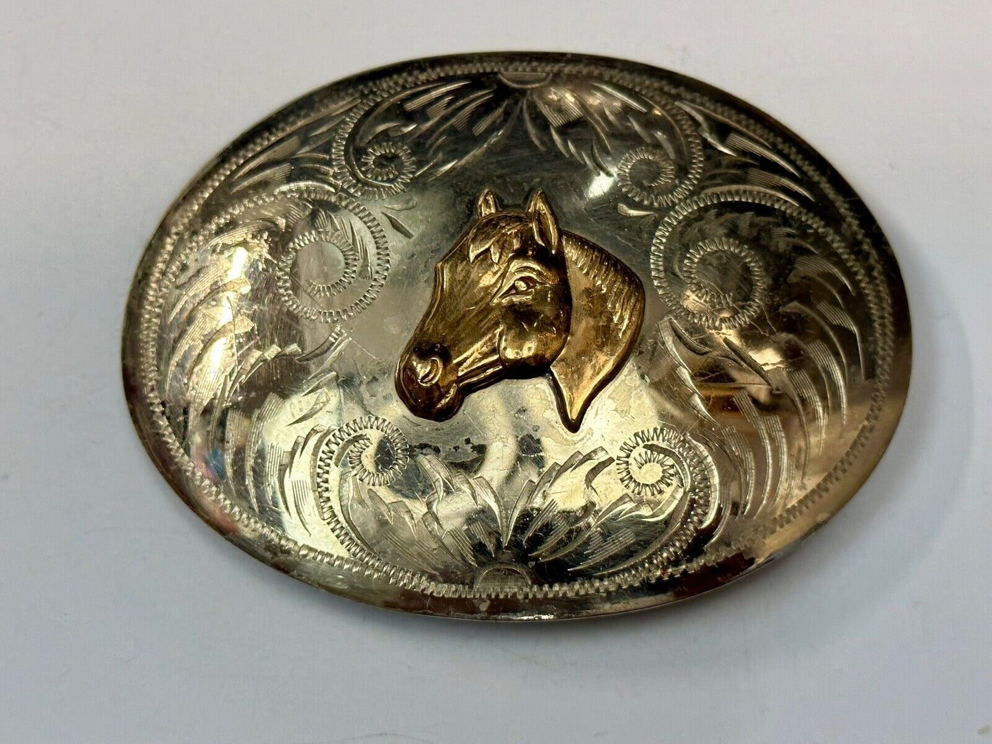 Beautiful Horse Head Vintage Comstock German Silversmiths Belt Buckle
