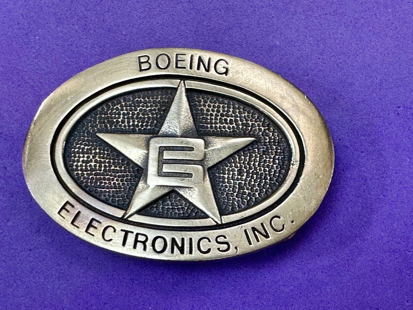 Vintage Boeing Electronics Inc Solid Brass BTS 1978 belt buckle Star Emblem