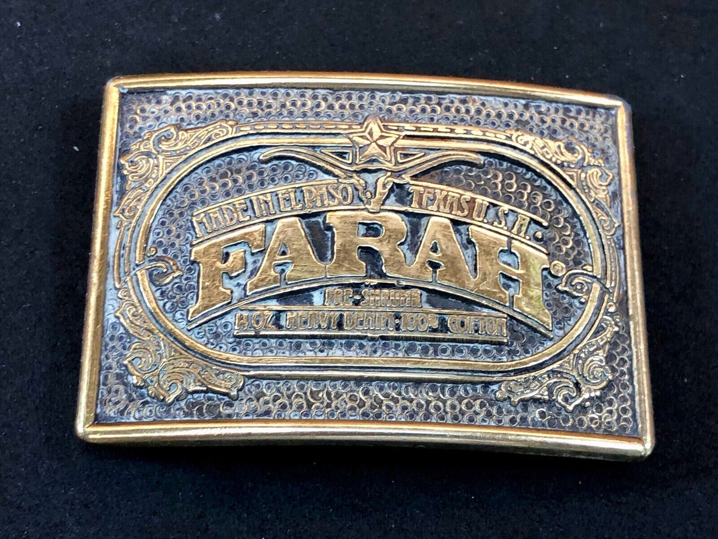 Vintage FARAH Heavy Denim cotton El Paso Texas western Belt Buckle