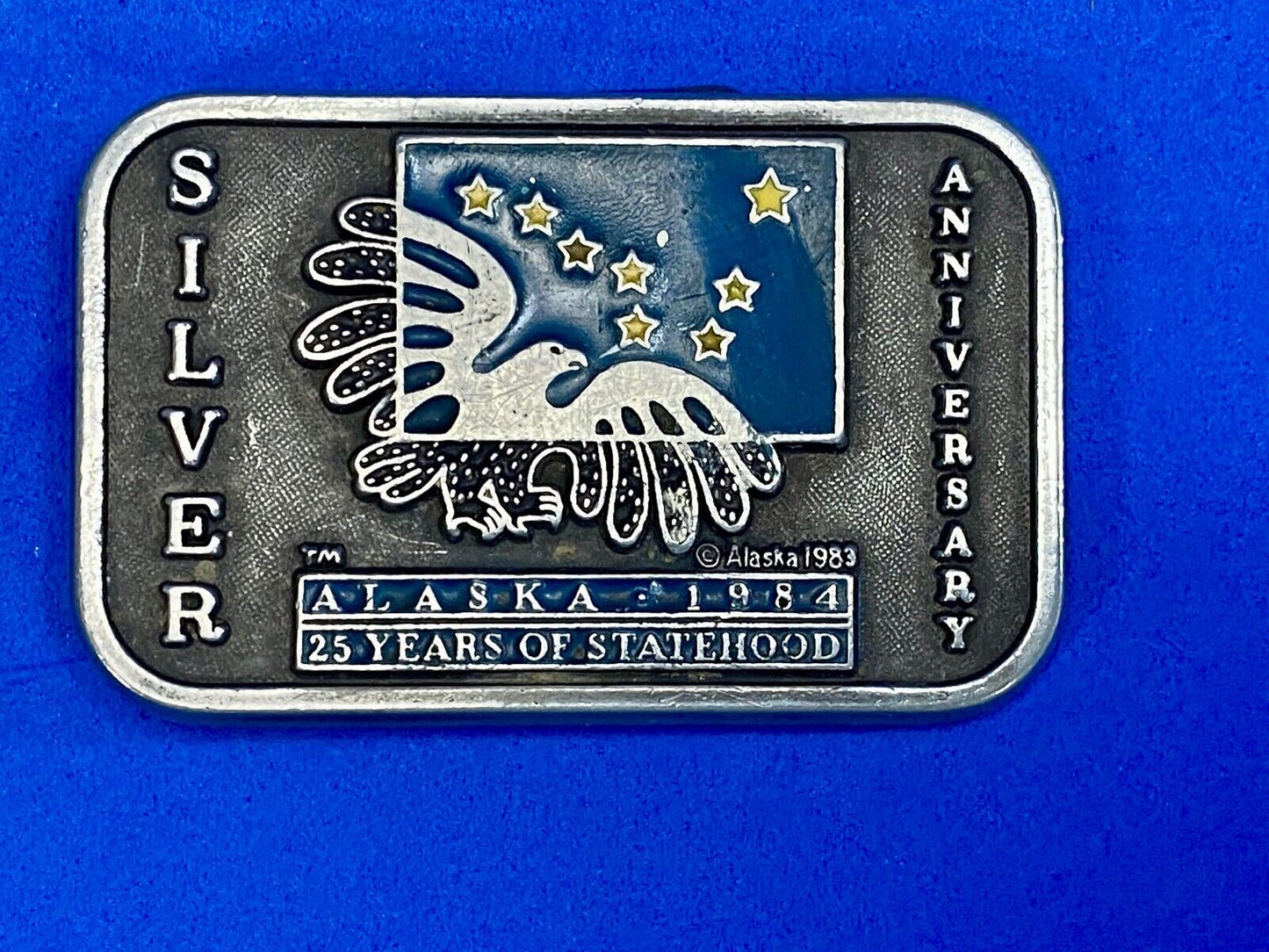 Vintage 1983 Alaska State, Silver Anniversary 25 Years Of Statehood belt buckle