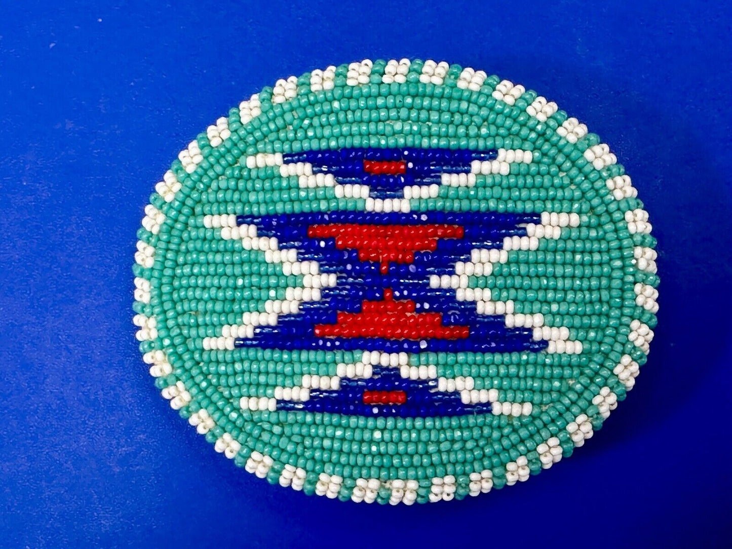 Beaded belt buckle, buckskin backing by Shoshone / Bannock Indian Arts - Idaho