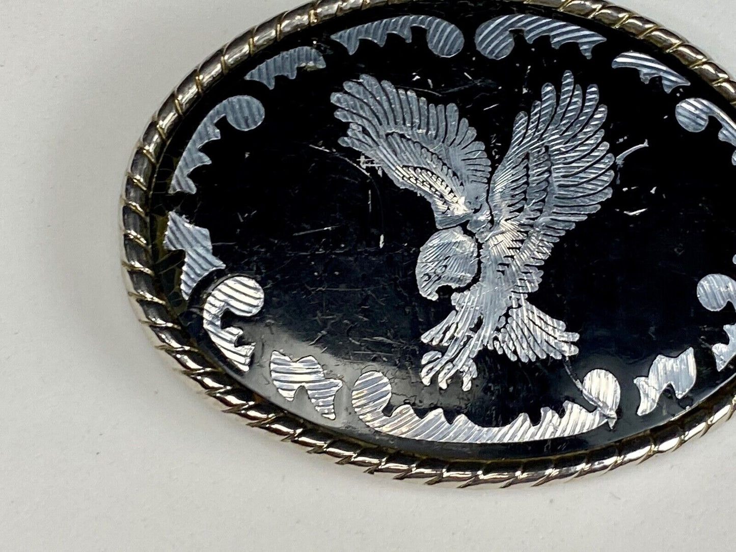 Vintage Country Western Belt Buckle Stamped W Bald Eagle Usa Rope Rodeo
