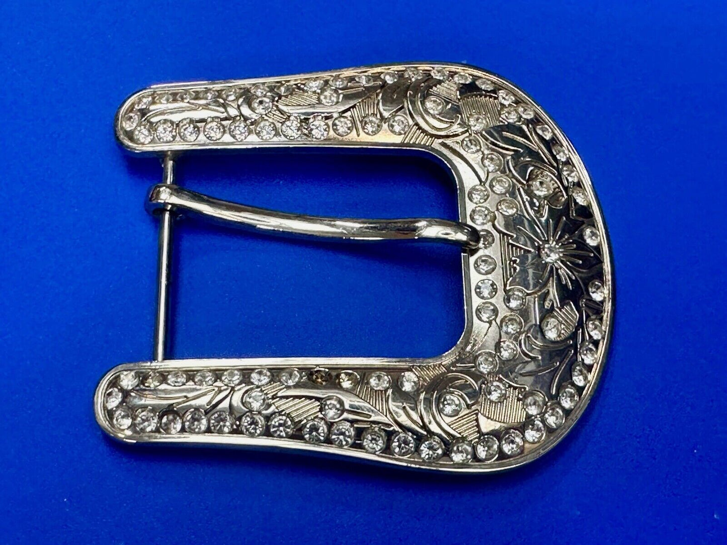 Vintage Black Diamond silver tone ranger style Belt Buckle - Missing rhinestone