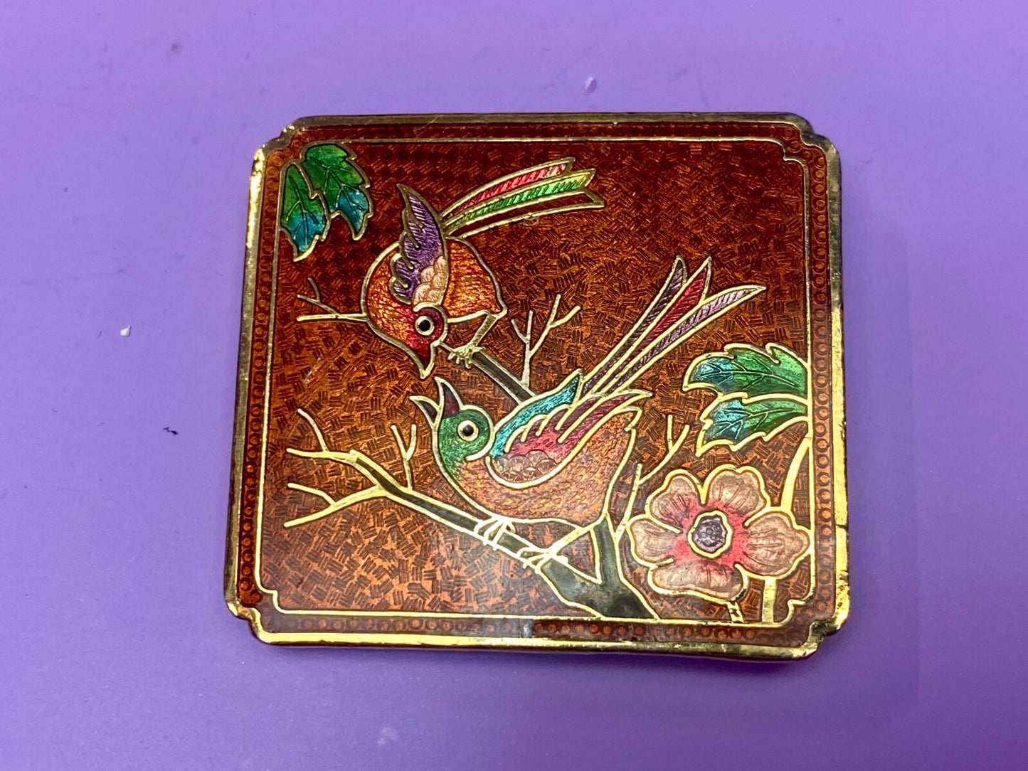 Vintage Cloisonne Floral Theme Art Bird on the Branch Flower Belt Buckle