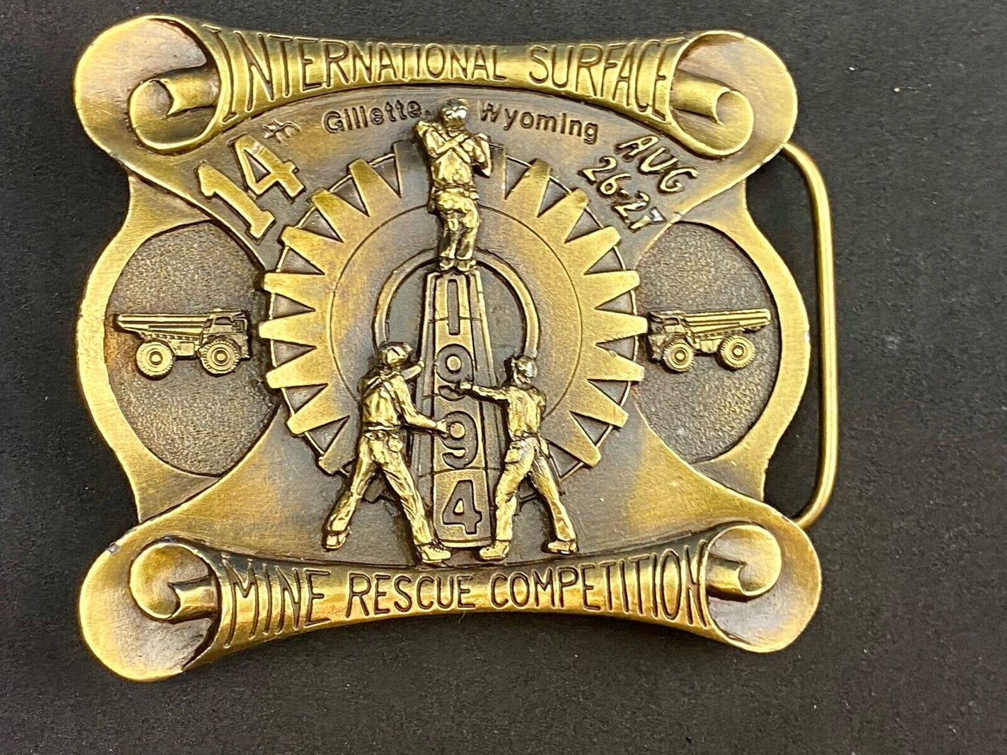 Vintage 1994 - International Surface Mine rescue competition belt buckle OWNCO