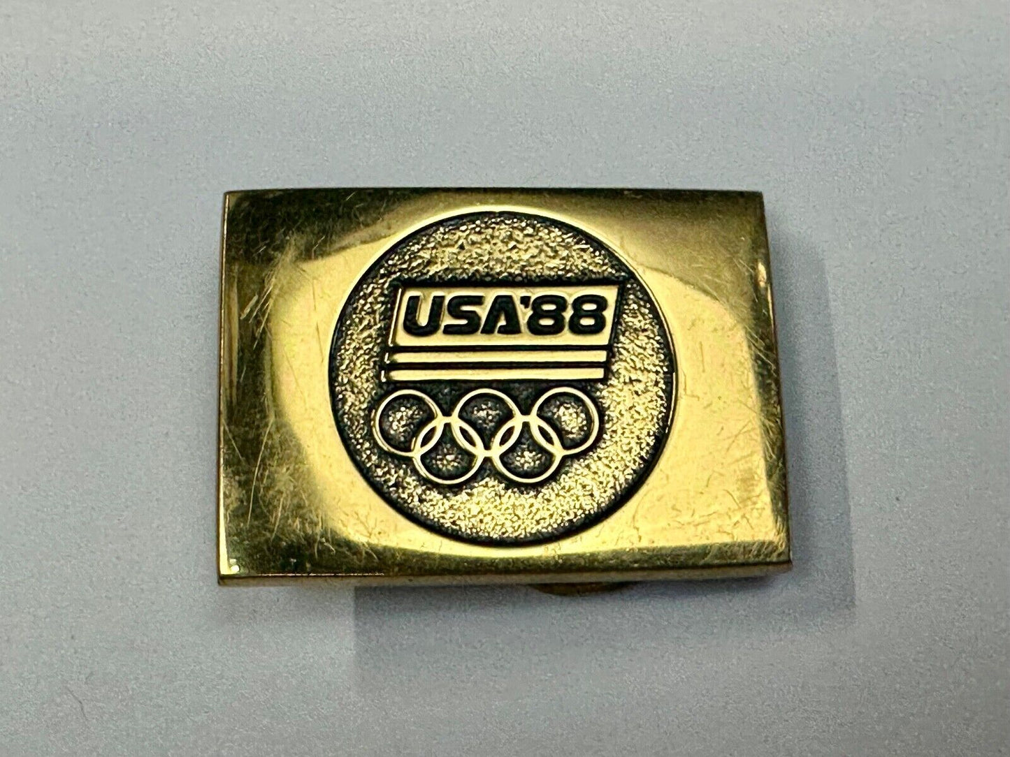 1988 US Olympics 100% Solid Brass Belt Buckle, Olympic Rings Logo & USA '88