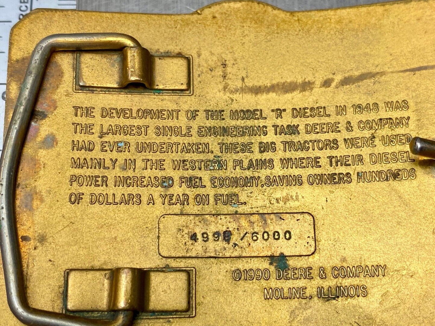 Vintage 1990 John Deere Tractors Model R Diesel commemorative belt buckle