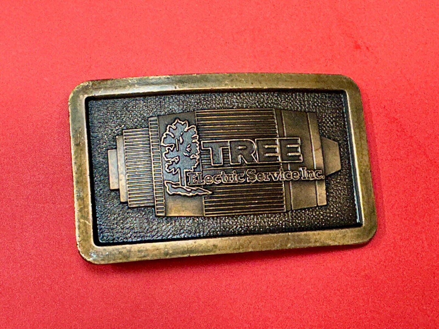 Tree electric service INC Vintage advertising promo brass tone Belt Buckle