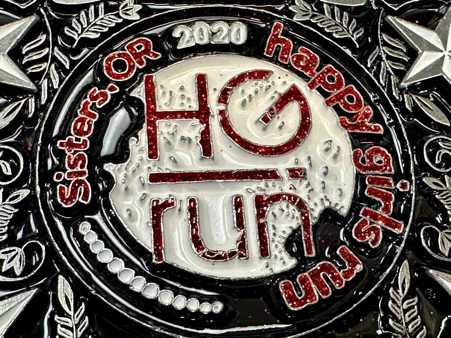 2020 Happy Girls Run HGR marathon silver tone stars in corner belt buckle