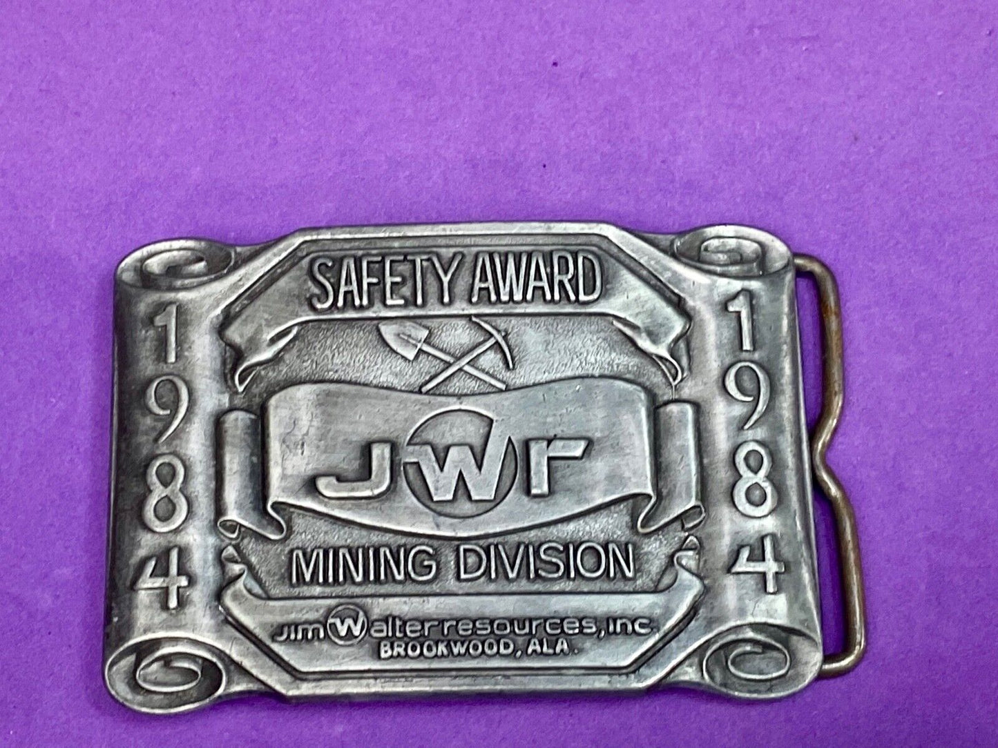 Vintage 1984 Jwr Safety Award Mining Division Belt Buckle No Lost Time Accidents