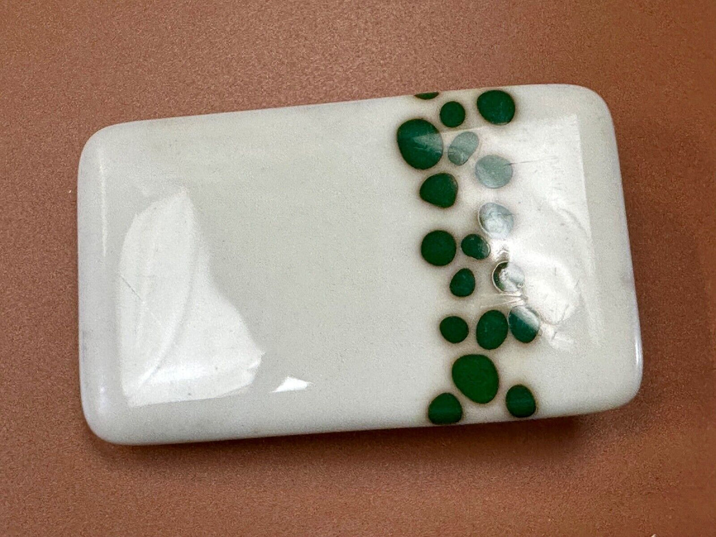 Artisan painting glossy porcelain? rectangular white & green color belt buckle