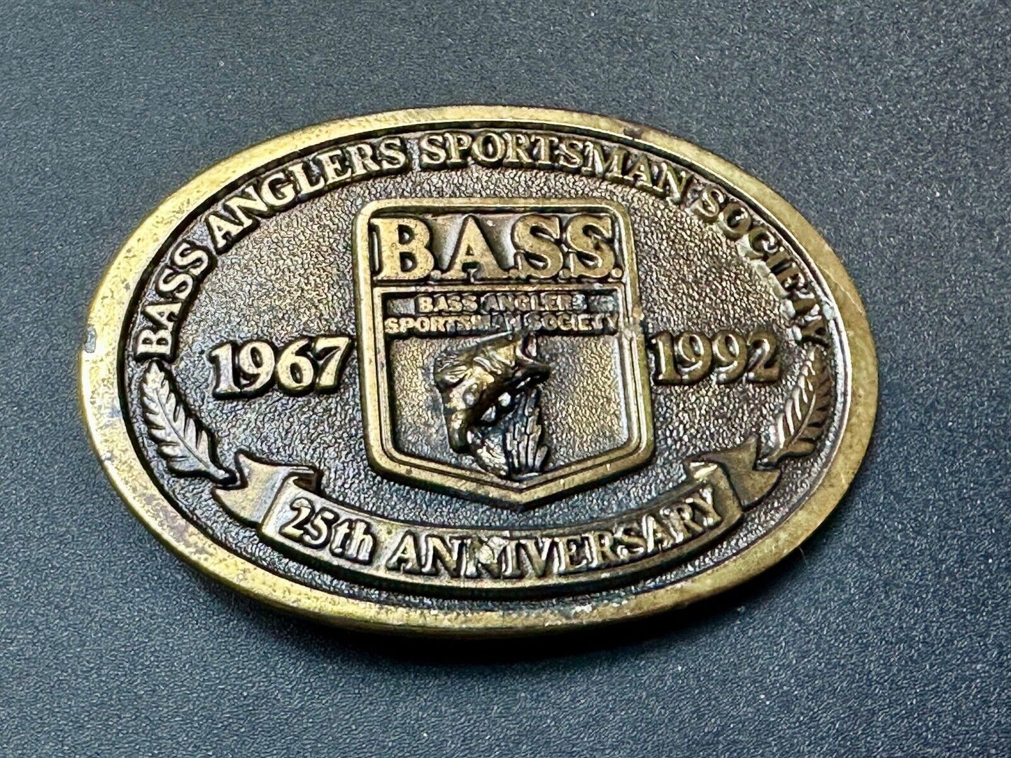 BASS 1992 25 years Bass Anglers Fishing Society commemorative belt buckle