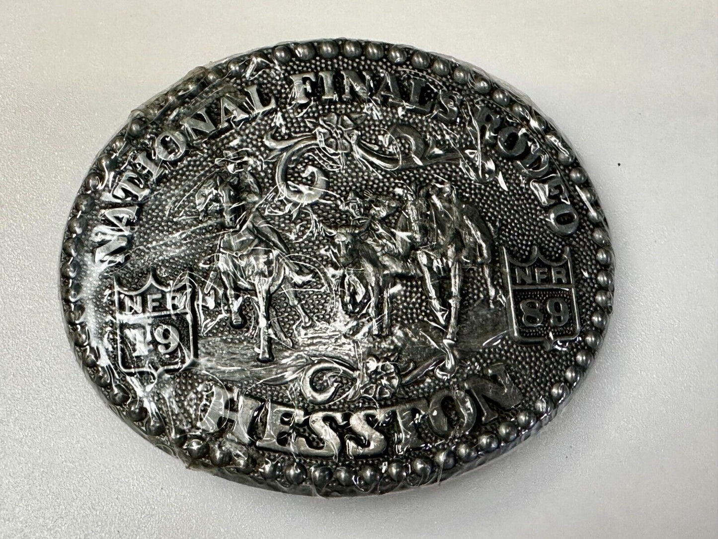 1989 ADM Hesston NFR National Finals Rodeo Cowboys Western NOS Belt Buckle