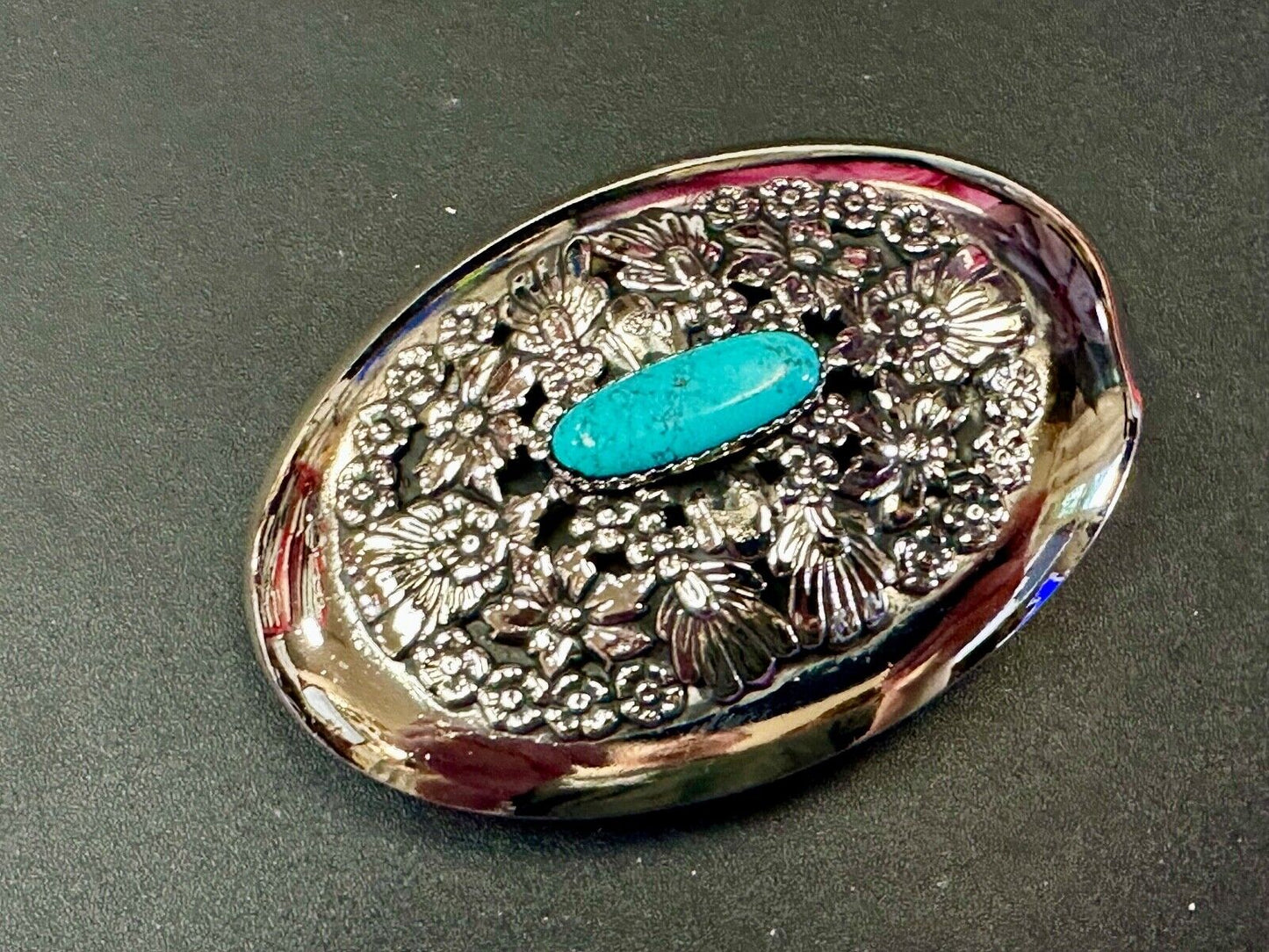 BC - B Cayaditto Zuni Native American Indian turquoise cab stone belt buckle