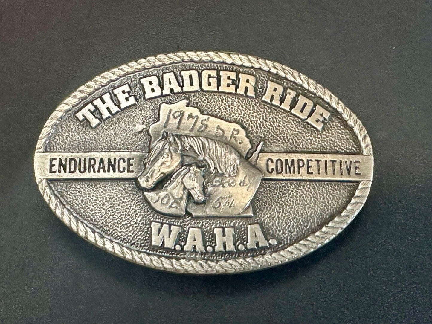The Badger Ride WAHA Endurance Completive WI Arabian Horse Assn belt buckle