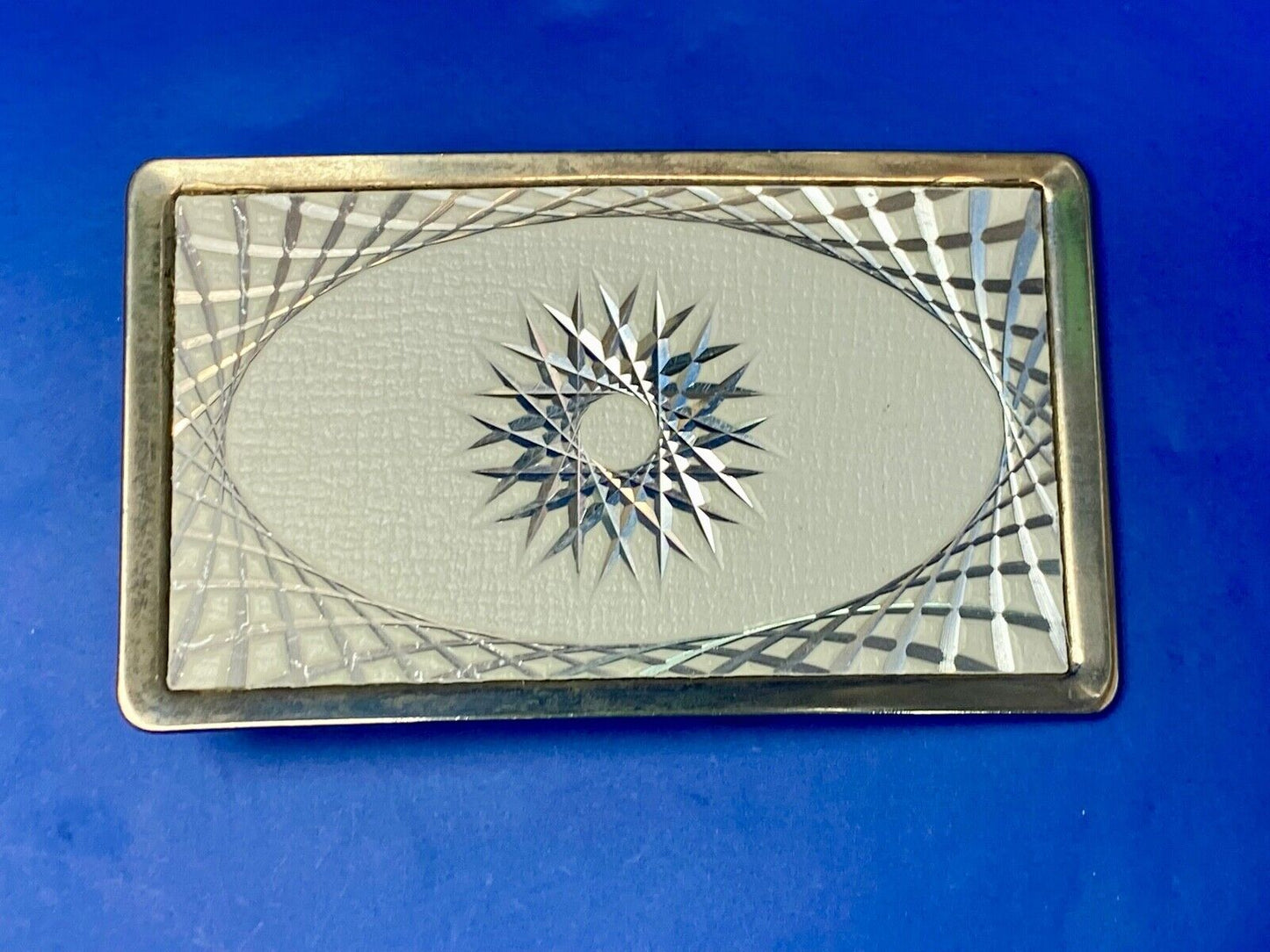 Vintage Etched Star Swirl Burst Pattern Western White & Silver Belt Buckle