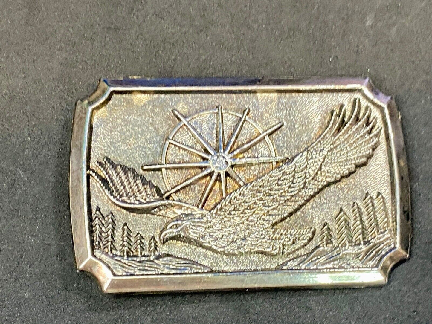 American Eagle Flying wings wide with star sun burst! Rectangular belt buckle