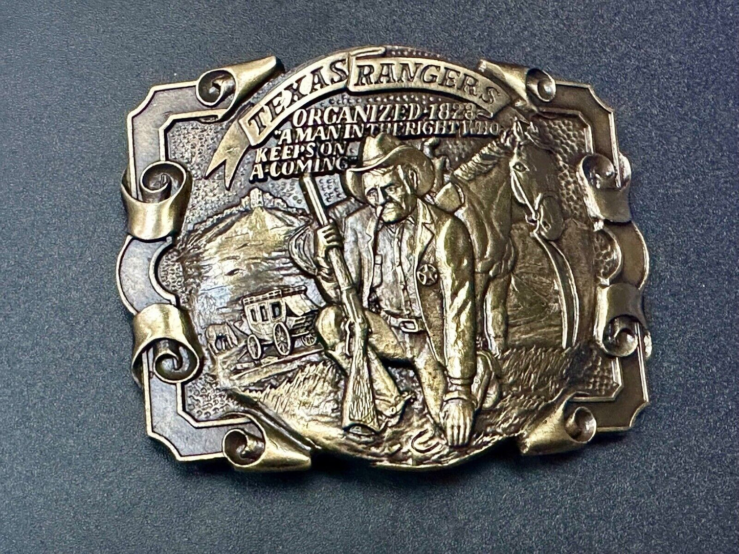 Texas Rangers Organized 1828 A man in the right who keeps on coming Belt Buckle