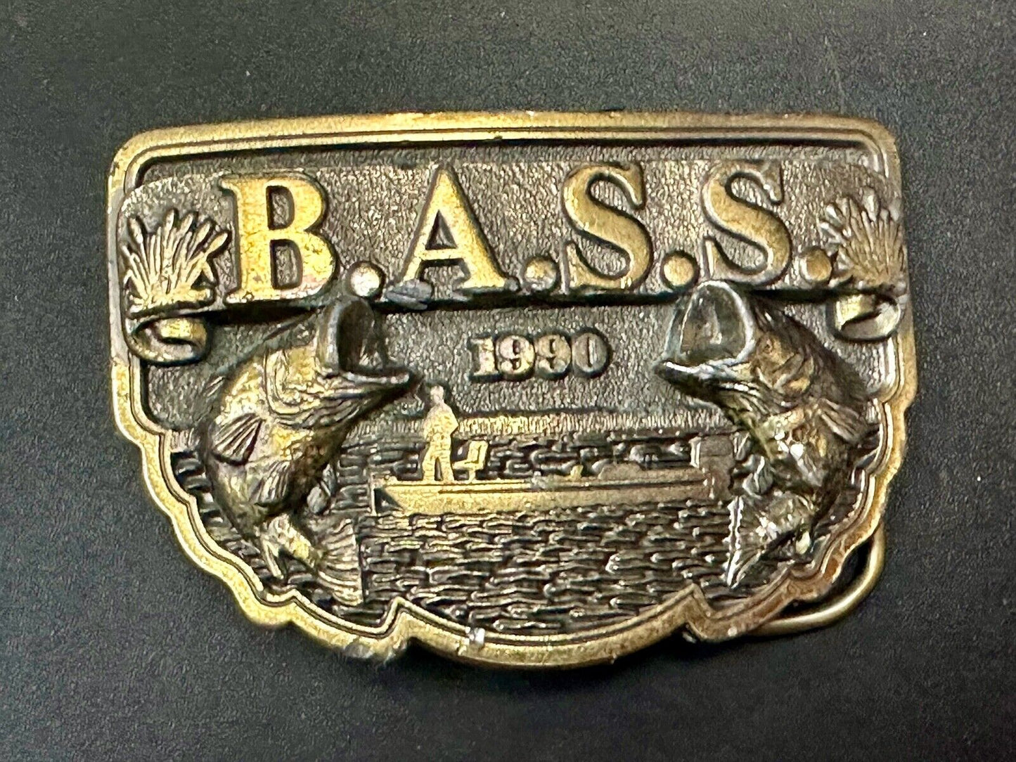 1990 BASS Bass Anglers Sportsman Society Fishing Dual Jumping Fish belt buckle