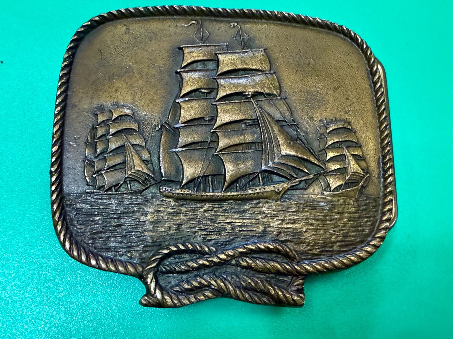Three Galleon Schooners Clipper Sailing Sailor Ship Nautical Theme Belt Buckle