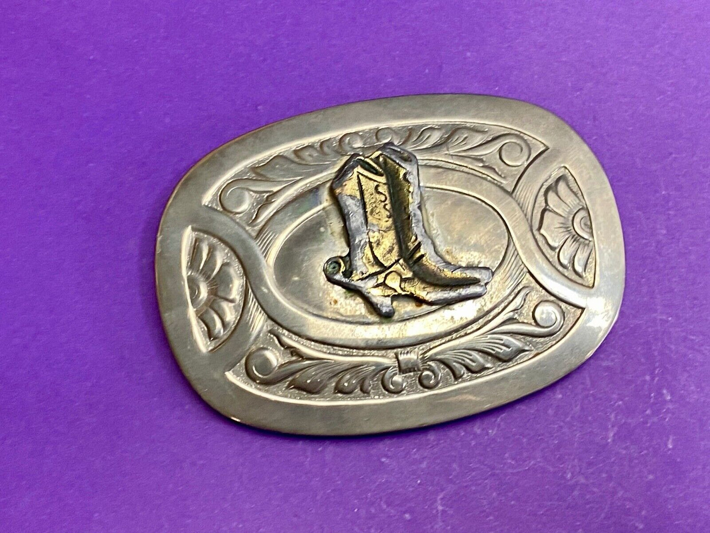 Vintage Cowboy Boots Centered On Western Belt Buckle By Chambers
